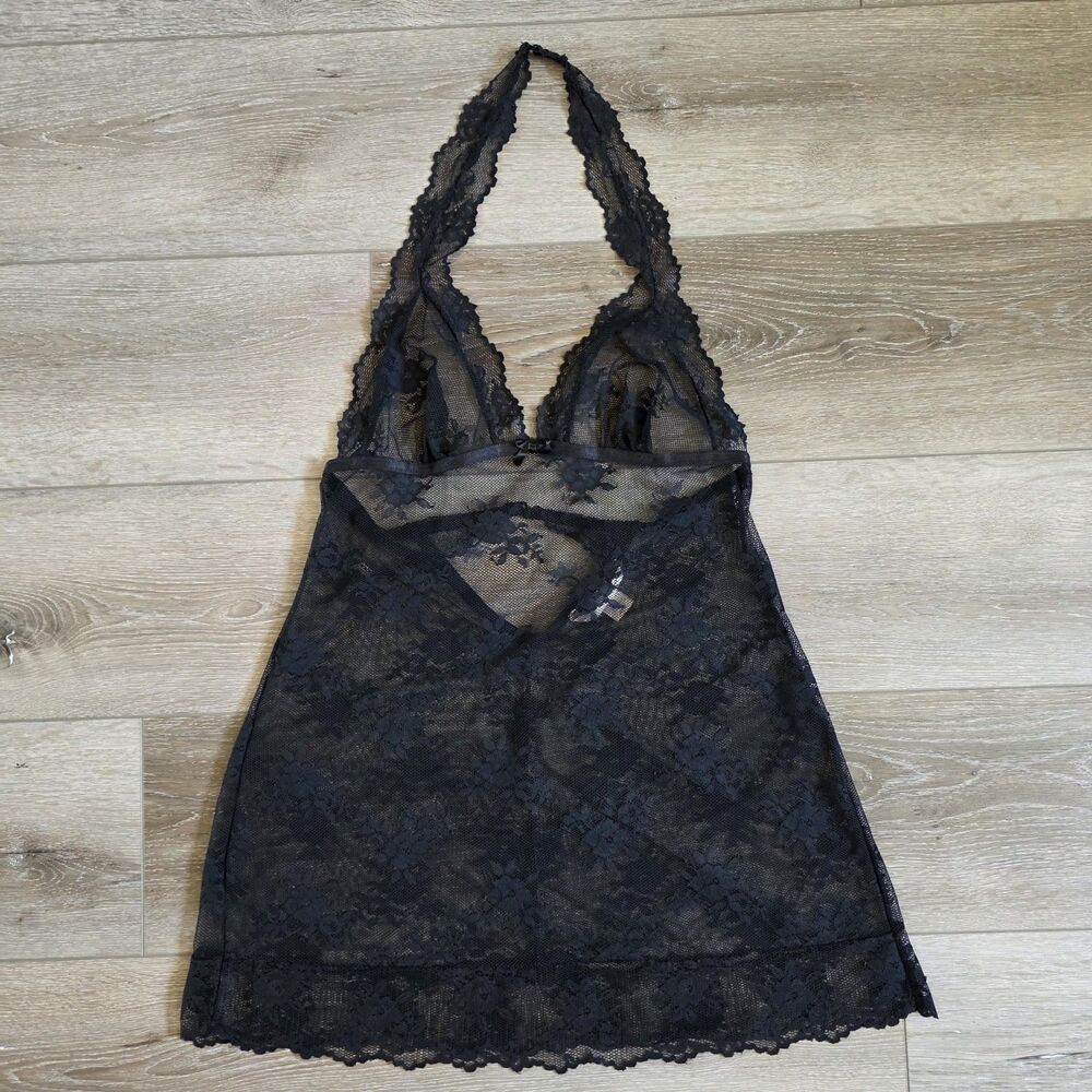 Victoria’s Secret Black Lace Floral Halter Top Nightgown Nightie Size M Lingerie